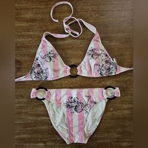 Womens Rampage Pink and White Striped Bikini Set - Size Medium Bikini Set
